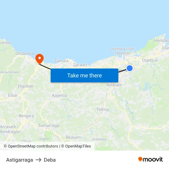 Astigarraga to Deba map