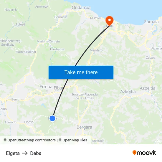 Elgeta to Deba map