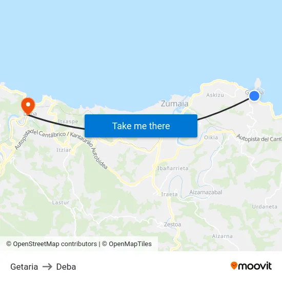 Getaria to Deba map