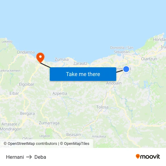Hernani to Deba map