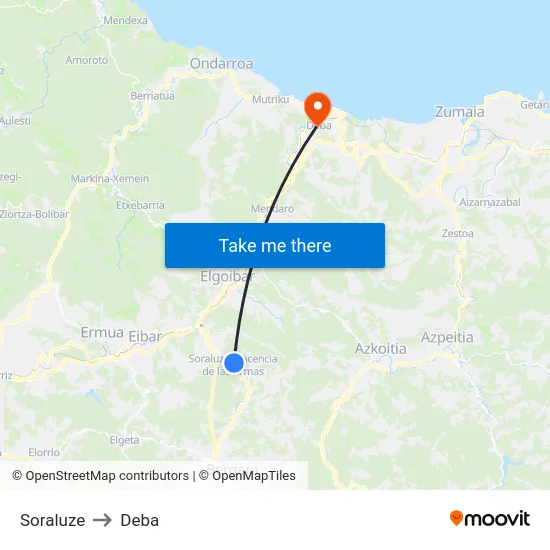 Soraluze to Deba map