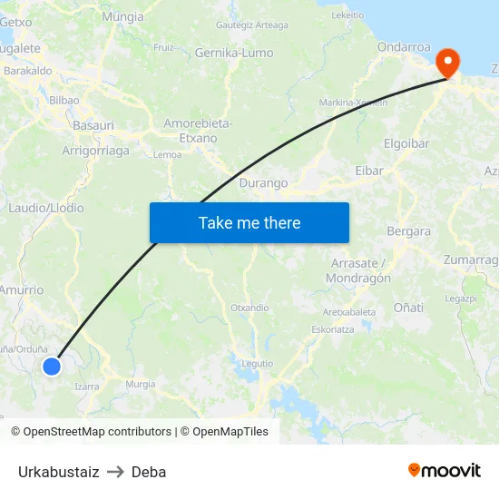 Urkabustaiz to Deba map