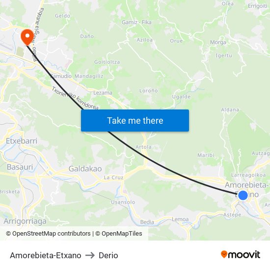 Amorebieta-Etxano to Derio map