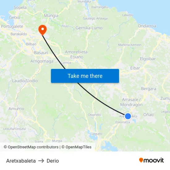 Aretxabaleta to Derio map