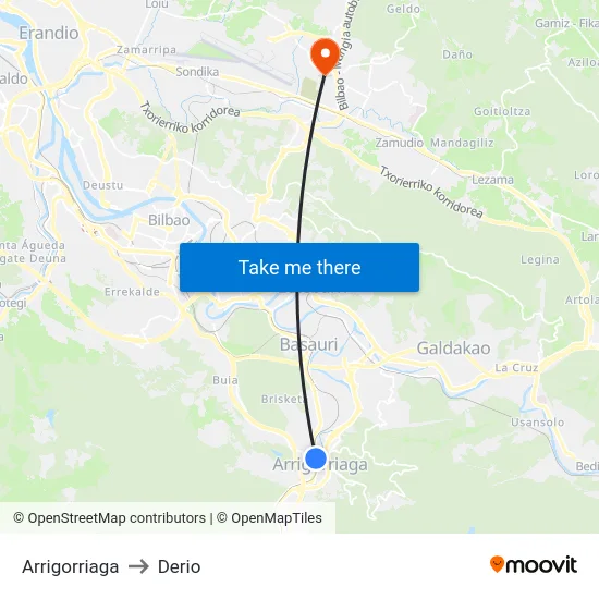 Arrigorriaga to Derio map