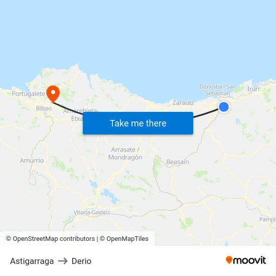 Astigarraga to Derio map