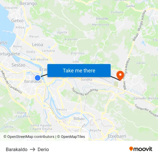 Barakaldo to Derio map