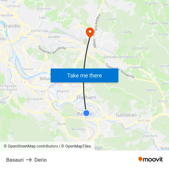 Basauri to Derio map
