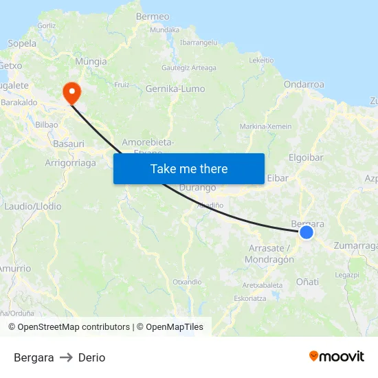 Bergara to Derio map