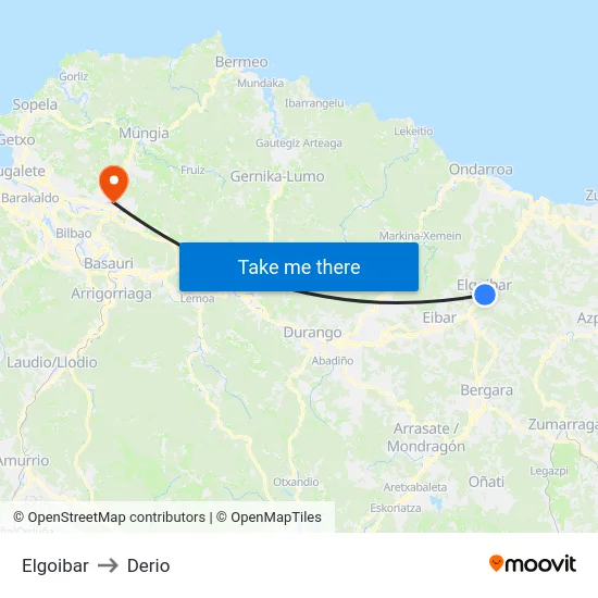 Elgoibar to Derio map