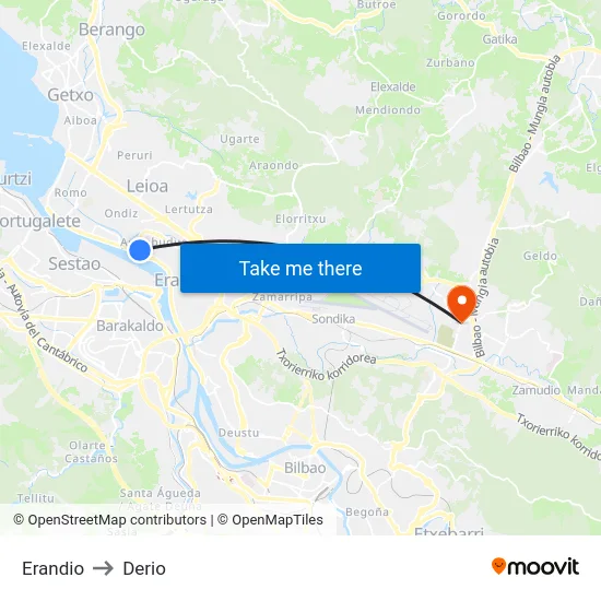 Erandio to Derio map