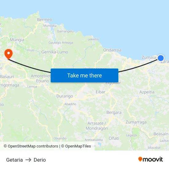 Getaria to Derio map