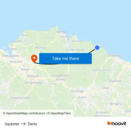 Ispaster to Derio map