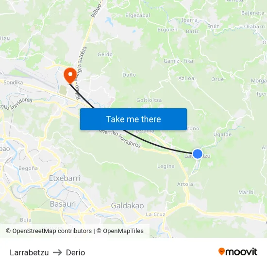 Larrabetzu to Derio map