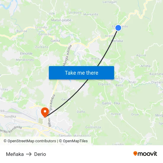 Meñaka to Derio map