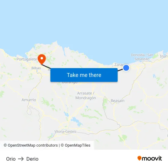 Orio to Derio map