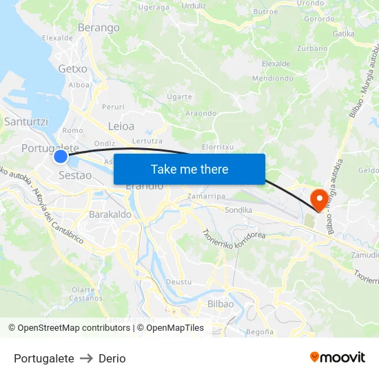 Portugalete to Derio map