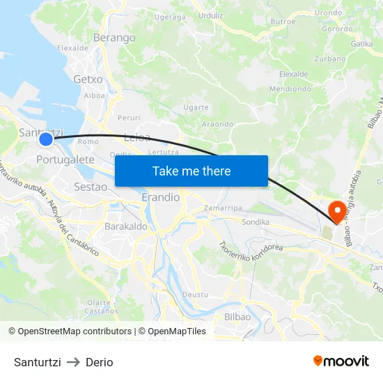 Santurtzi to Derio map