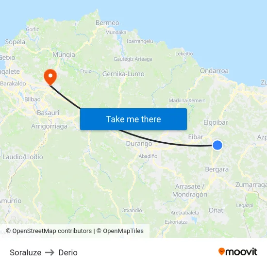 Soraluze to Derio map