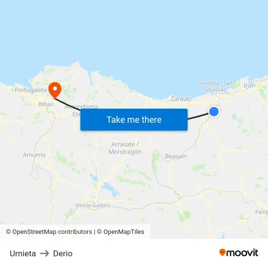 Urnieta to Derio map