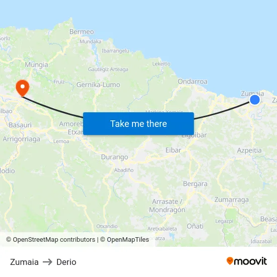Zumaia to Derio map