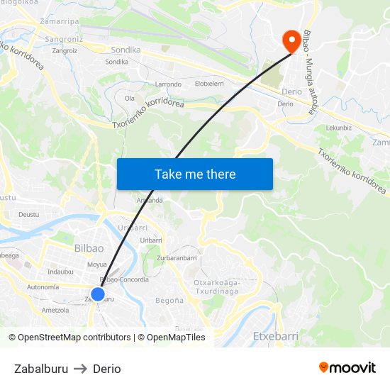 Zabalburu to Derio map