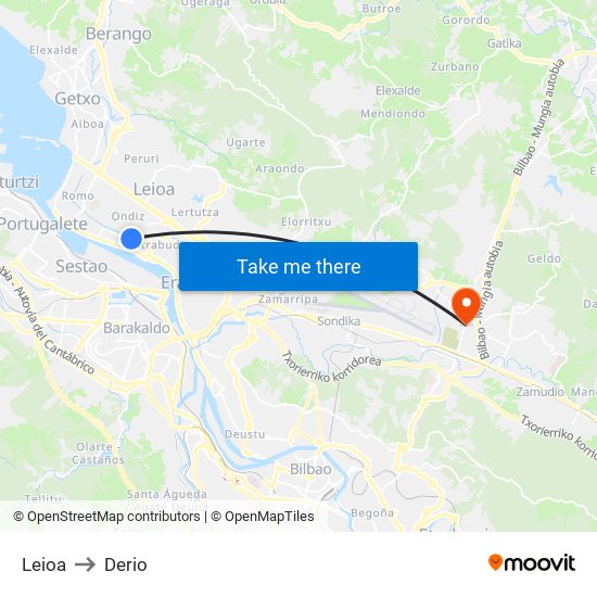 Leioa to Derio map