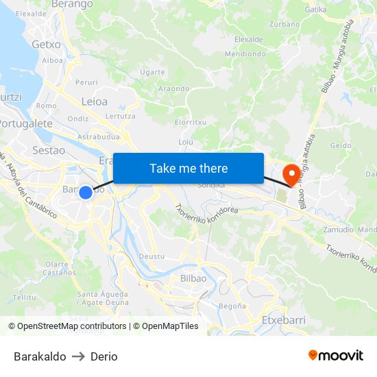 Barakaldo to Derio map