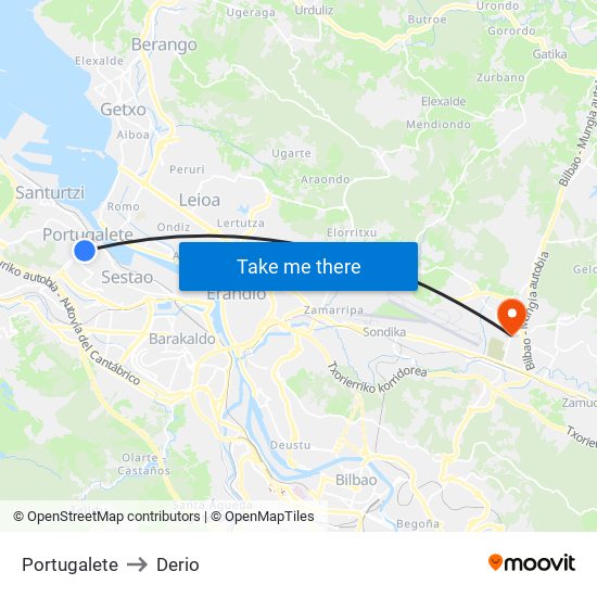 Portugalete to Derio map