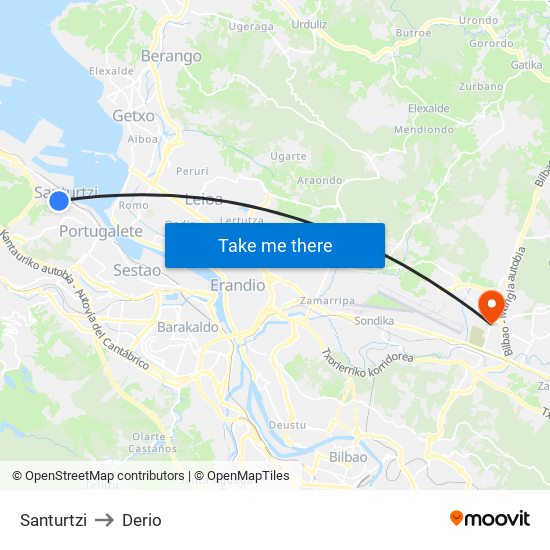 Santurtzi to Derio map