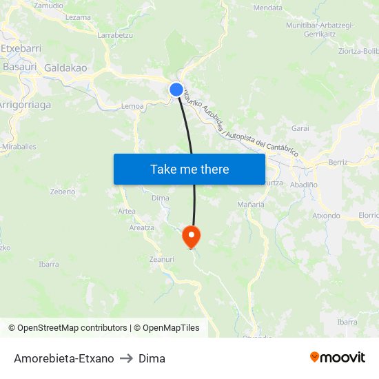 Amorebieta-Etxano to Dima map