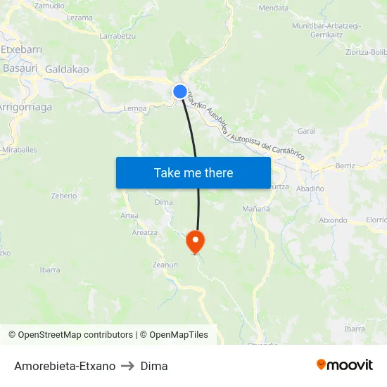 Amorebieta-Etxano to Dima map