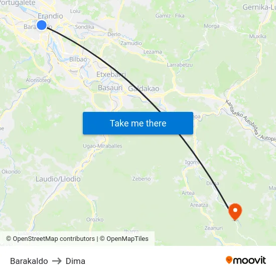 Barakaldo to Dima map
