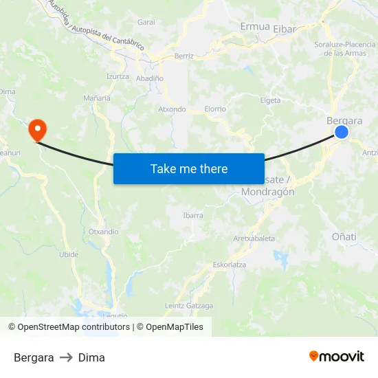 Bergara to Dima map