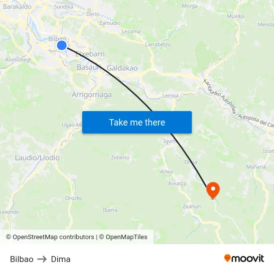 Bilbao to Dima map
