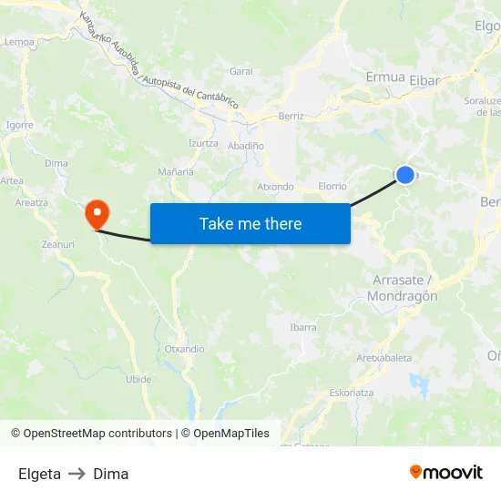 Elgeta to Dima map