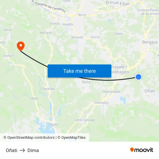 Oñati to Dima map