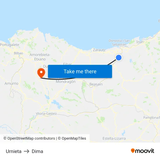 Urnieta to Dima map