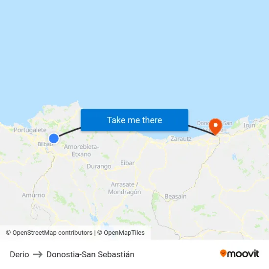 Derio to Donostia-San Sebastián map