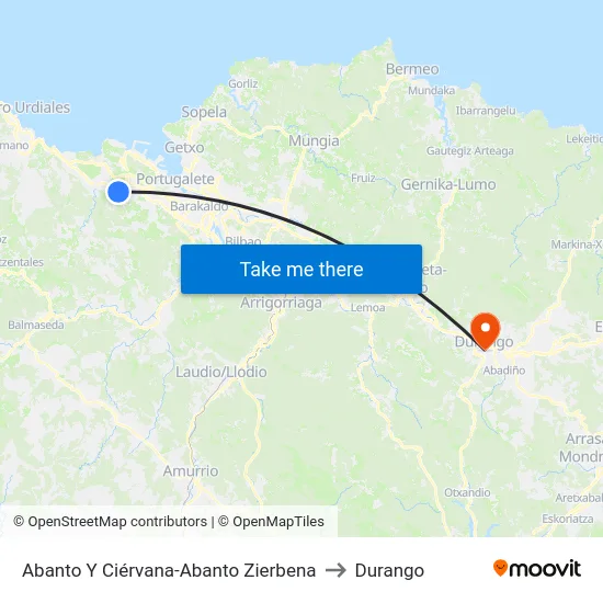Abanto Y Ciérvana-Abanto Zierbena to Durango map