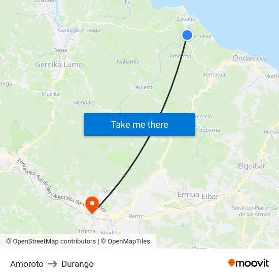 Amoroto to Durango map