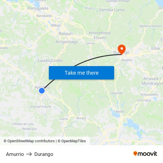 Amurrio to Durango map