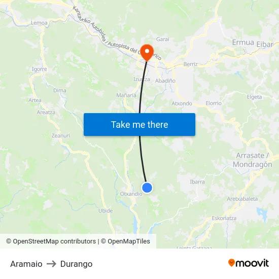 Aramaio to Durango map