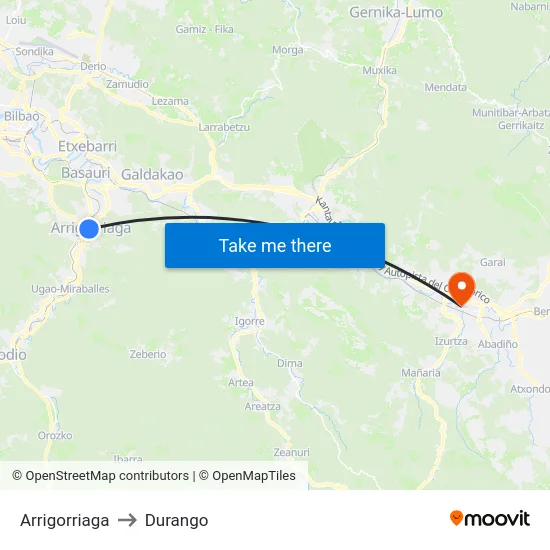 Arrigorriaga to Durango map