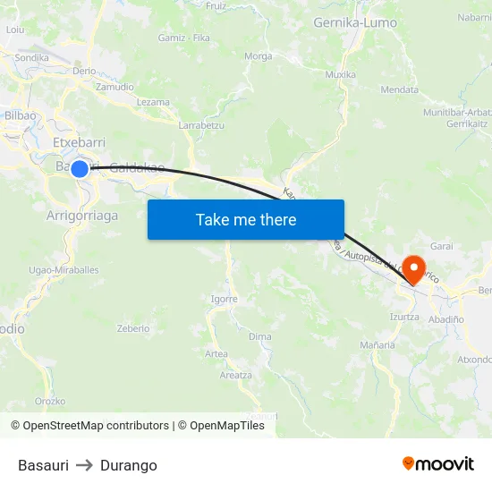 Basauri to Durango map