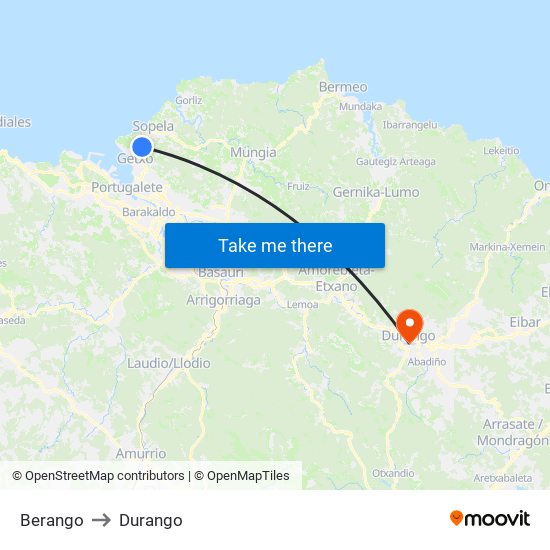 Berango to Durango map