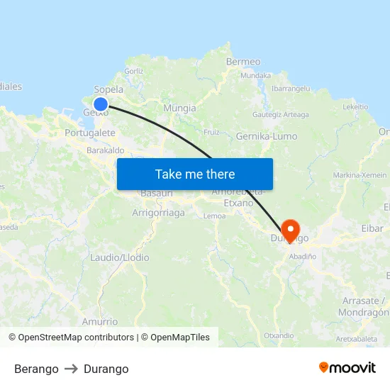 Berango to Durango map