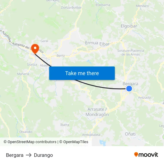 Bergara to Durango map