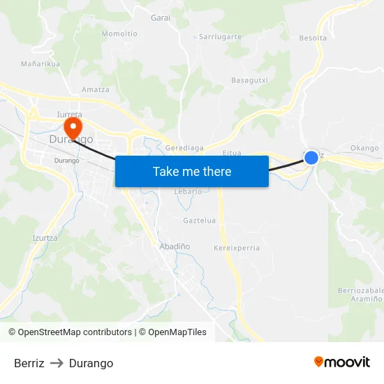 Berriz to Durango map