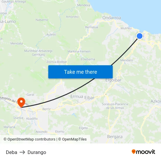 Deba to Durango map
